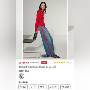 Commense Blue Contrast Side Striped Wide-Leg Jeans